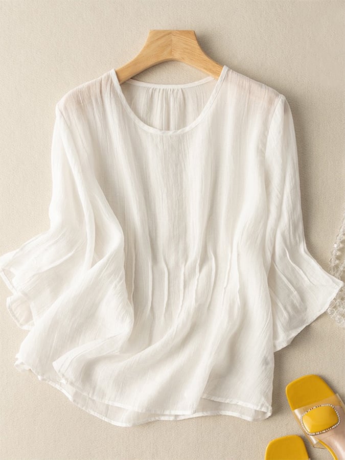 Solid Color Cotton And Linen Loose All-Match Shirt